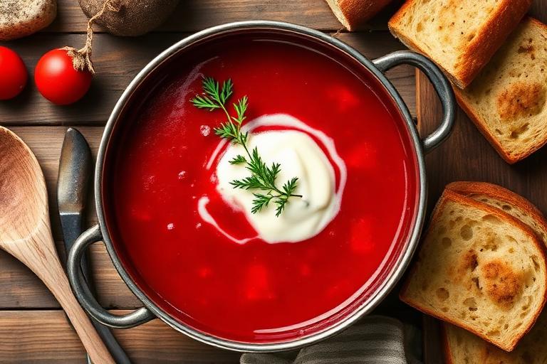 Борщ со сметаной и хлебом